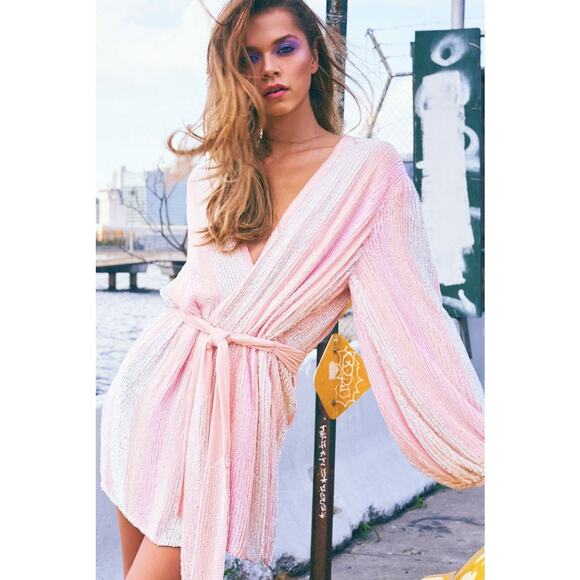 Retrofete Gabrielle Robe Dress Pastel Pink Stripes - Picture 6 of 12